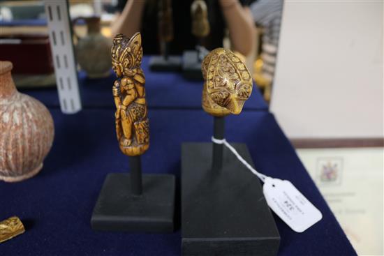 Two Japanese walrus tusk or bone kris handles